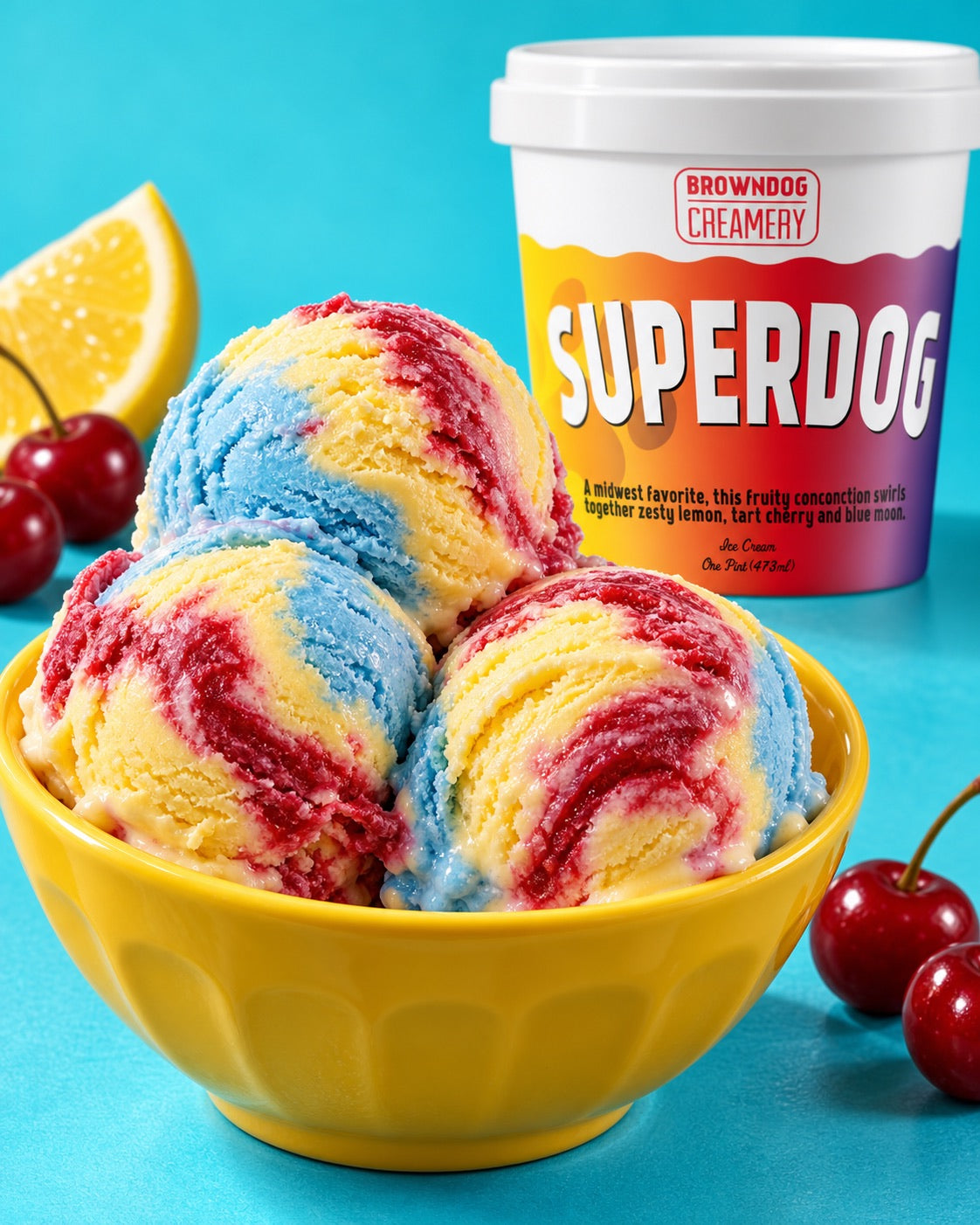 SUPERDOG ICE CREAM scoops and pint