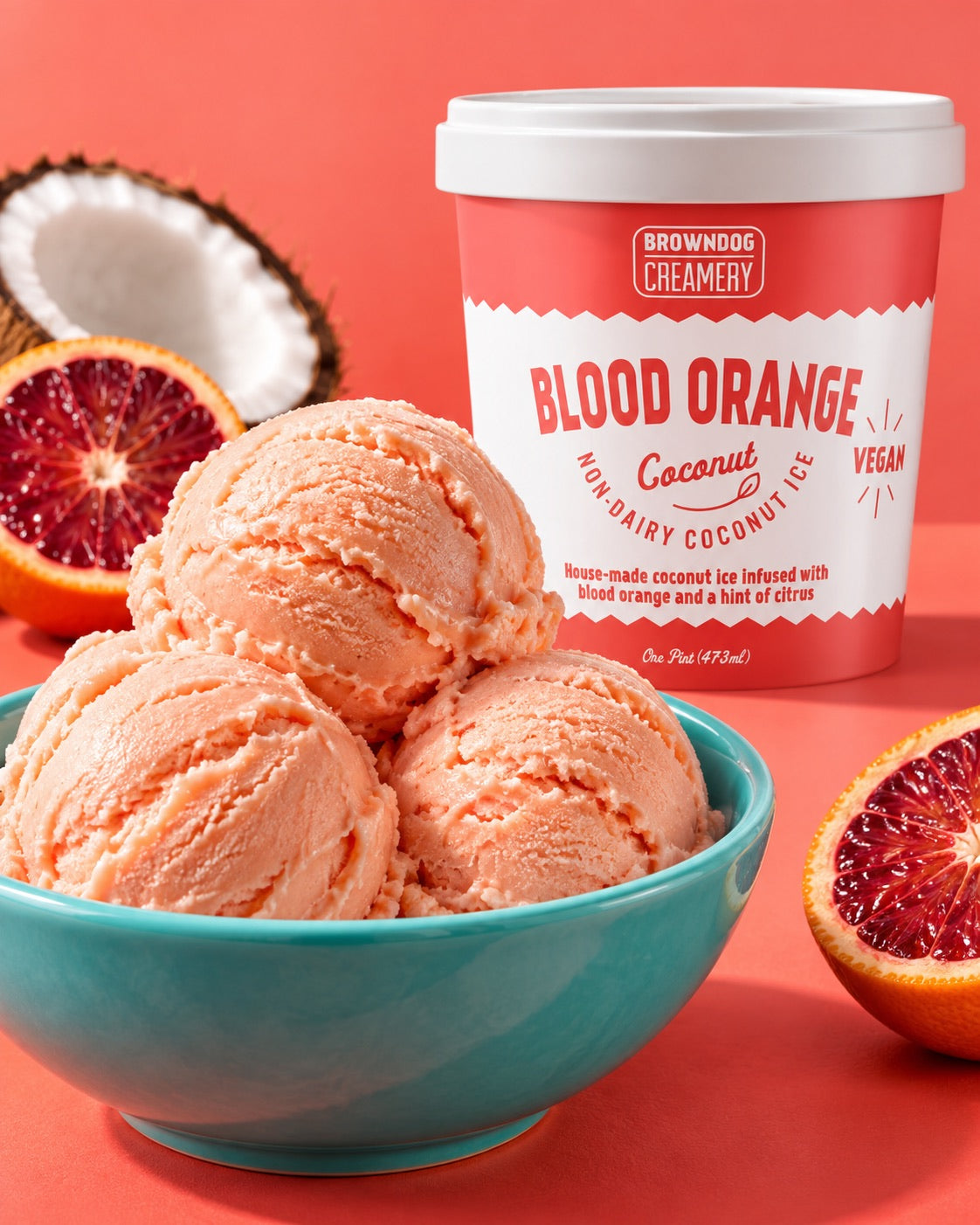 NON-DAIRY BLOOD ORANGE COCONUT ICE (COCONUT MILK) scoops