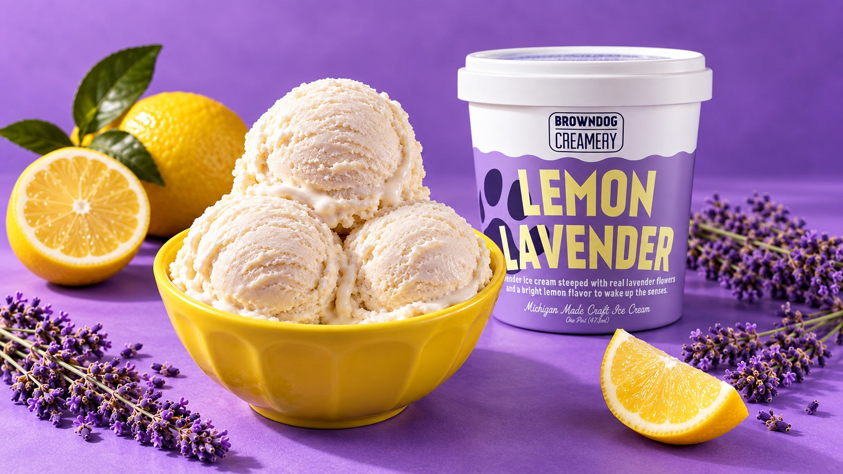 Lemon Lavender scoops with the BROWNDOG pint